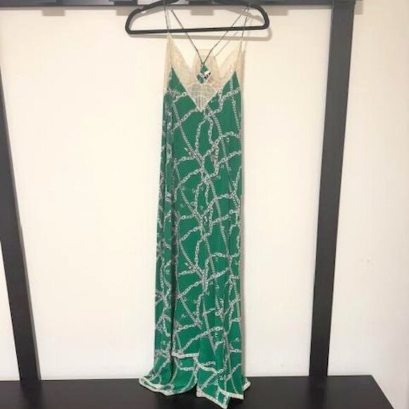 Zadig & Voltaire Risty Green chain 100% Silk Racerback Midi Slip Dress, size Sm - Picture 3 of 11